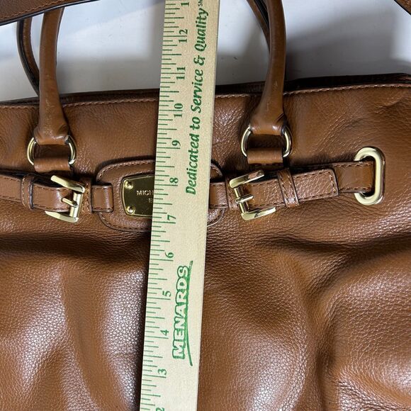 Michael Kors Hamilton Caramel Brown Leather Belt Chain Detail Tote Satchel Bag - Picture 12 of 15